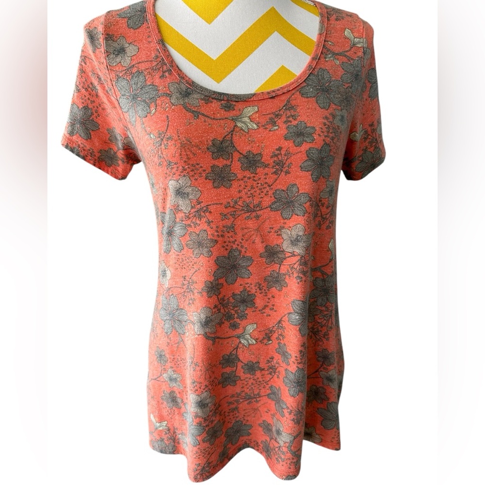LuLaRoe Floral Print Women's Top - Orange and Gray